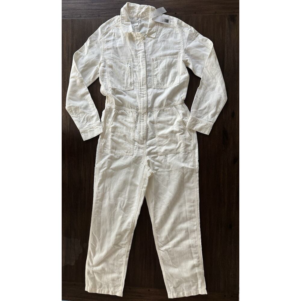 OUTERKNOWN Station Jumpsuit Womens Small One Piece Organic Cotton Linen In Salt - Picture 3 of 11